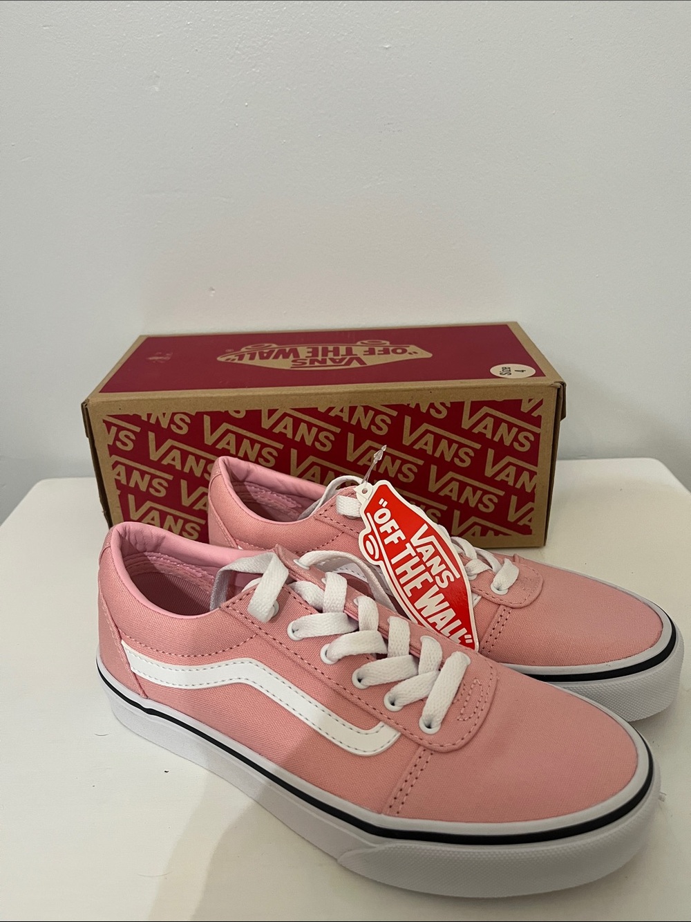 Vans Pink Canvas Low-Top Sneakers with White Stripe